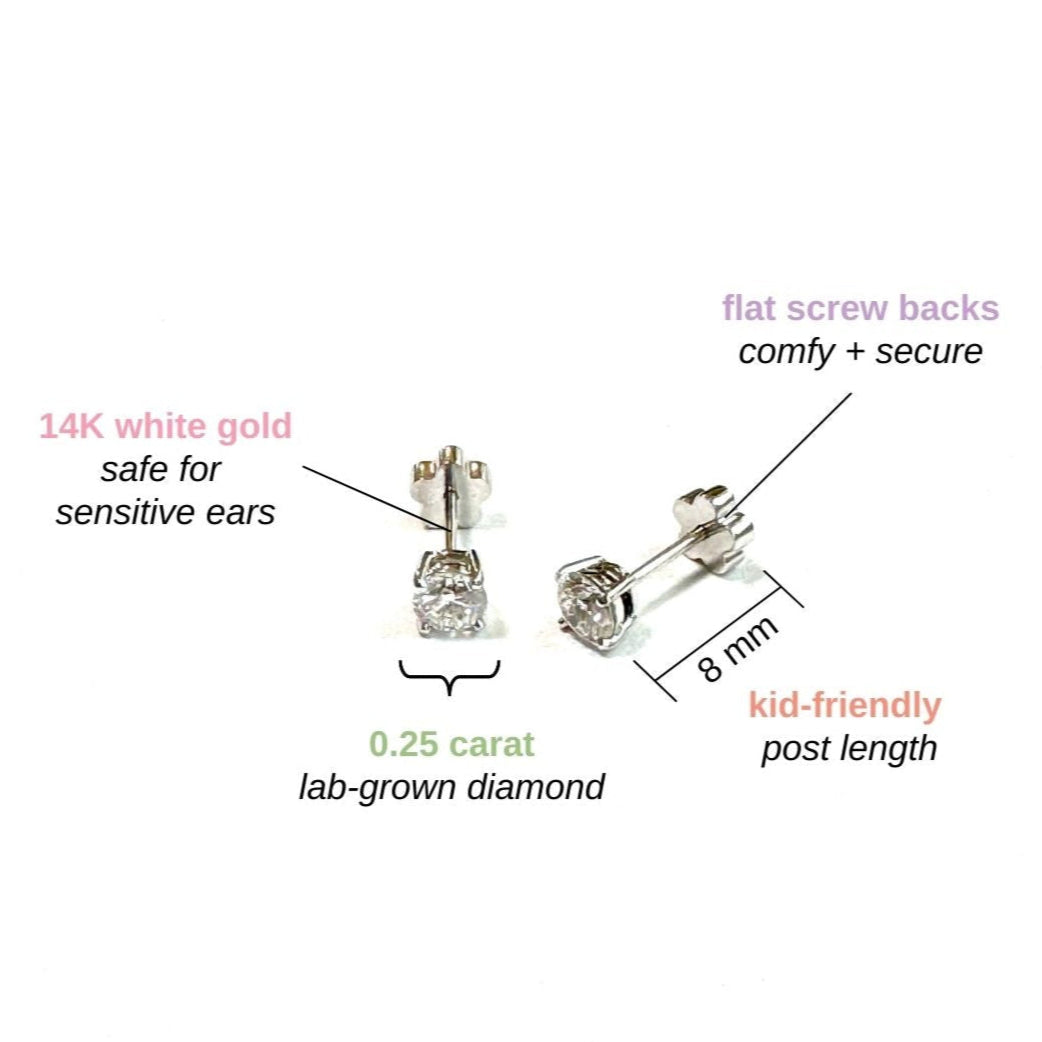 14K Kids Diamond Solitaire Earrings (0.5 Carats)